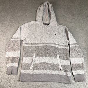 Hurley Hoodie Mens Medium Gray High Neck Pullover Stripped Sweatshirt‎ Skater